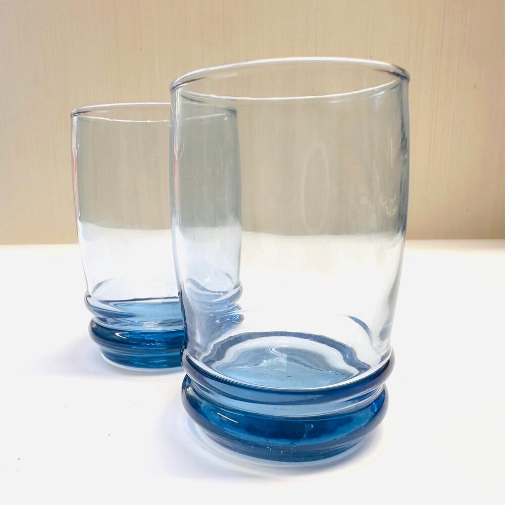 A Pair Vintage Anchor Hocking Saturn Blue Juice Cup Drinkware Barware